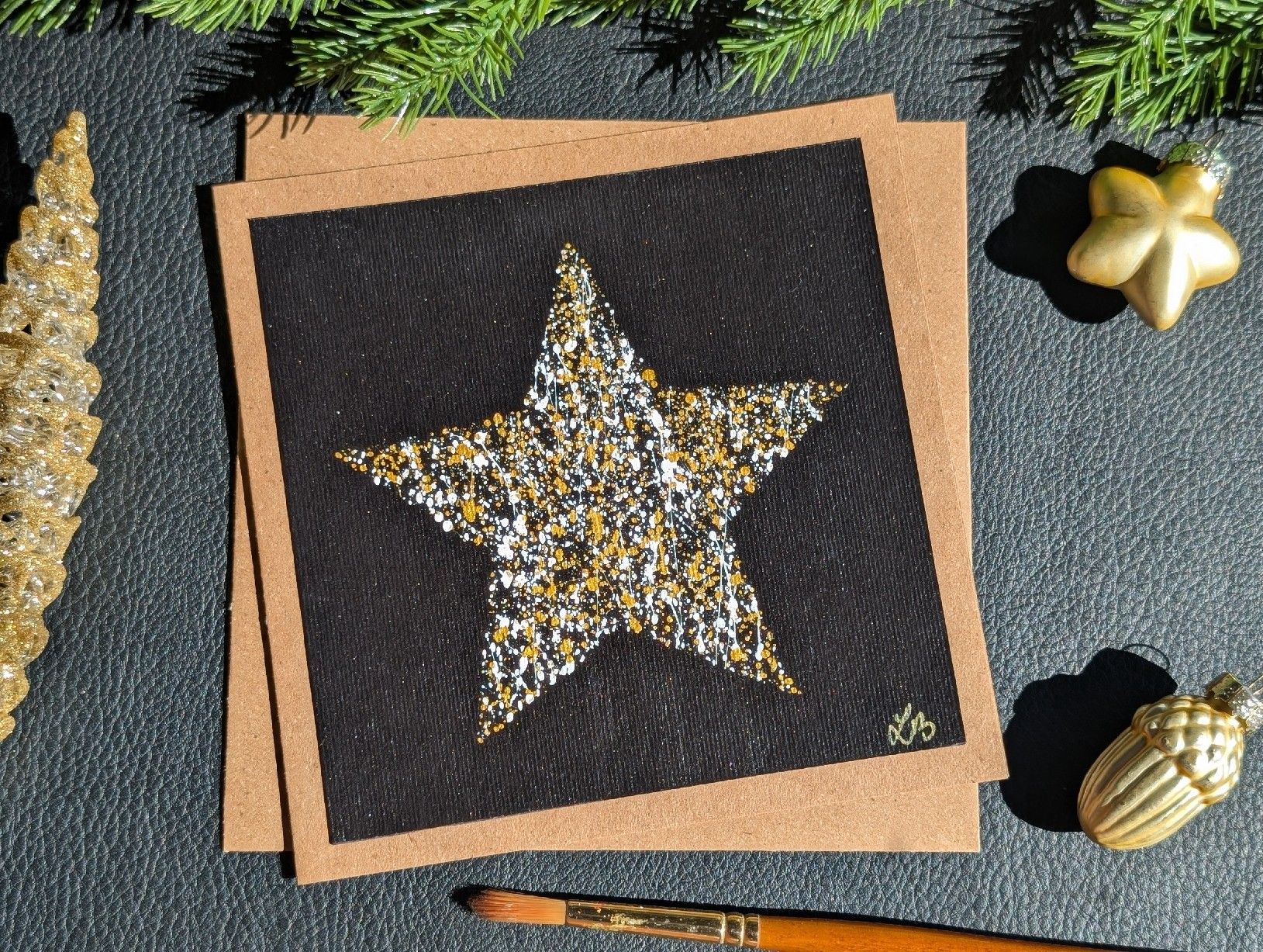 Karten: 2er Set Weihnachtsarten Handgemalt–Modern Stern & Tannenbaum – Neu und originalverpackt aus Winterthur von LaVieColor 1