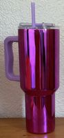 Gobelet métallique rose irisé 40 oz avec paille et anse