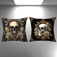 💀🌹 2er Set Kissenhüllen – Gothic Skull & Rose Luxus✨
