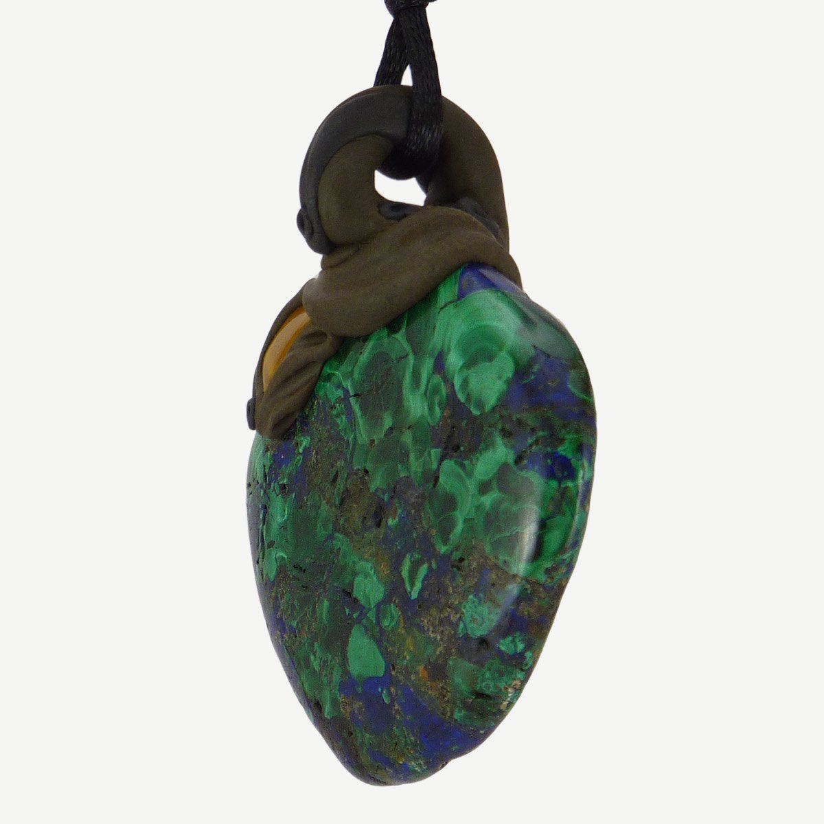 Minerali & Pietre curative: Azurit-Malachit Anhänger mit eingefasstem Tigerauge – Nuovo e nell'imballaggio originale da Meilen venduto da Kaleidoskopia 1