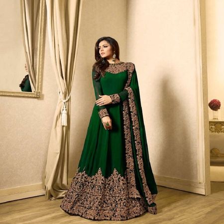 Smaragd Eleganz Besticktes Georgette-Kleid