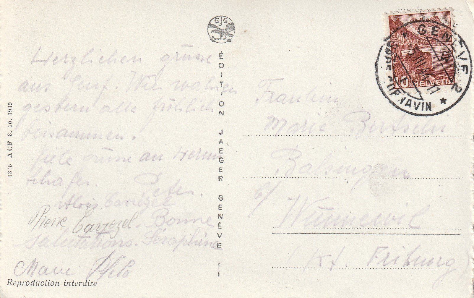 Cartoline postali: AK Genève gel. 5.3.1944 – Usato da Fribourg venduto da schnalla92 1