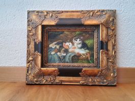 Peinture à l'huile animalière avec cadre doré style baroque 