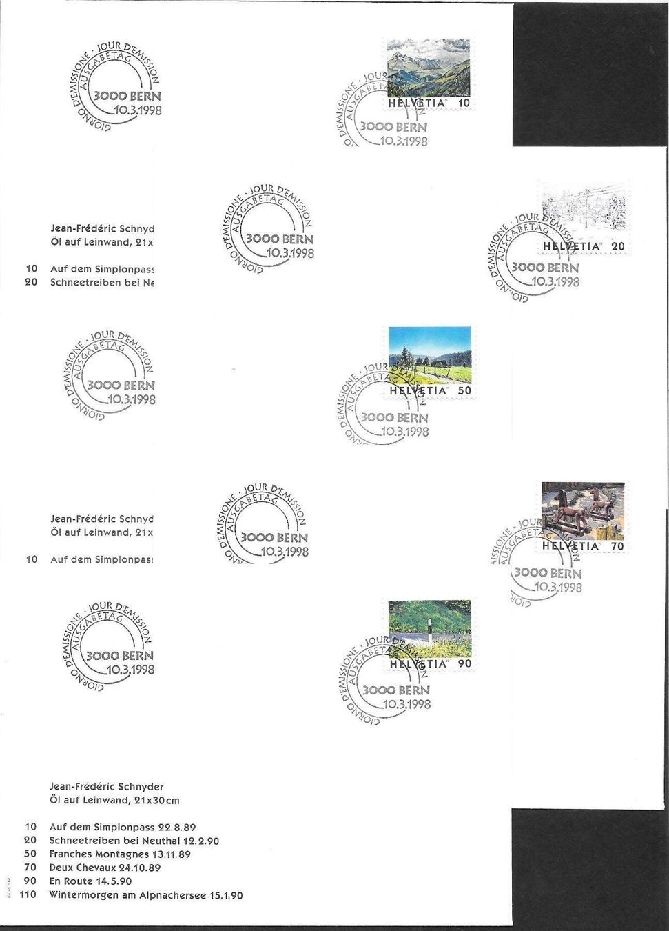 Tutti i francobolli: 9 FDC 943-951 Serie Einzelmarken ET 10.3./8.9.1998 – Nuovo (secondo la descrizione) da Olten venduto da clotaldi