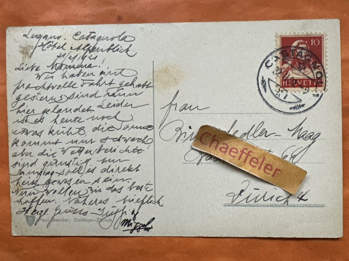 Ansichtskarten: Originale alte Ansichtskarte Lugano See 1921 Schweiz – Gebraucht aus Zürich von Chaeffeler 1