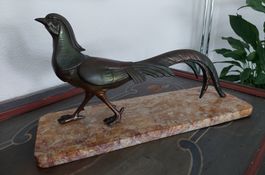 Antike grosse Fasanen-Bronce, Art Deco, auf Marmorsockel