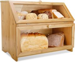 Brotkasten Bambus 2 Ebenen Holz Brotdose Küche