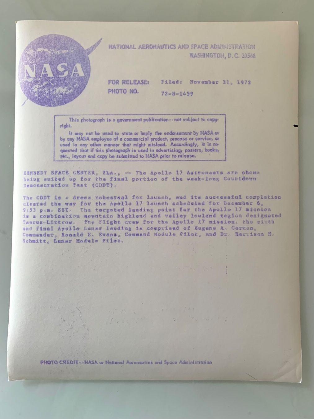 Foto & Immagini: Foto Apollo 17 Commander E. Cernan 1972 im NASA Training – Usato da Bern venduto da Artbrokerswitzerland 1