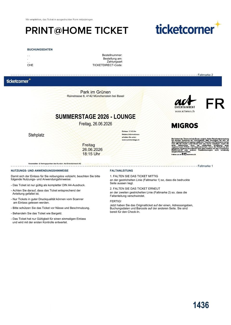 Biglietti: Summerstage 2026 (26.06)  -  2 Tickets – Nuovo (secondo la descrizione) da Buchs AG venduto da Roger-iO 3