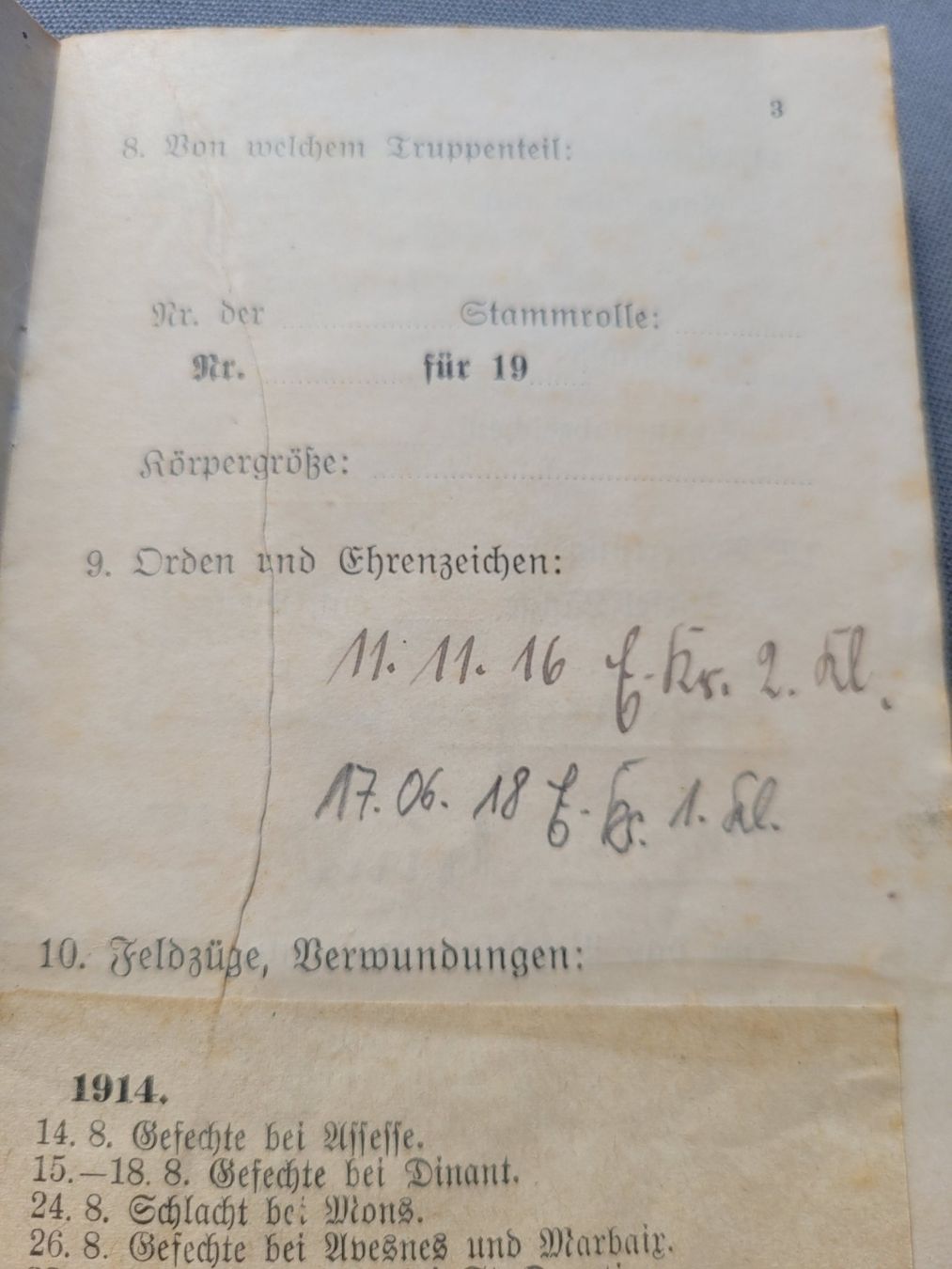 Uniformi: Deutsches Reich -WEHRPASS-EK1/EK2 Eintrag – Usato da Kriens venduto da KTP 2