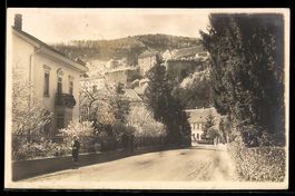AK Aarburg, Strasse mit Häusern und Schloss am Hang