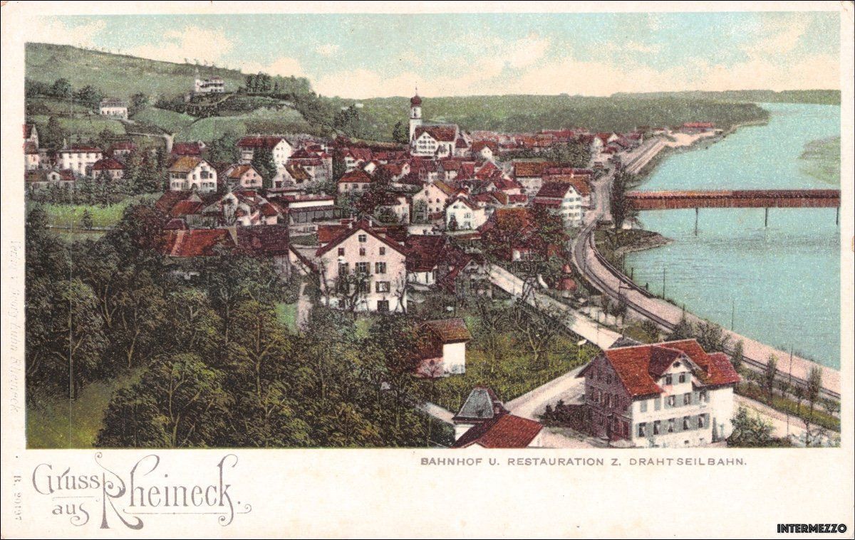 Cartoline postali: Rheineck SG / Bahnhof Drahtseilbahn 1910 – Usato da Basel venduto da intermezzo12