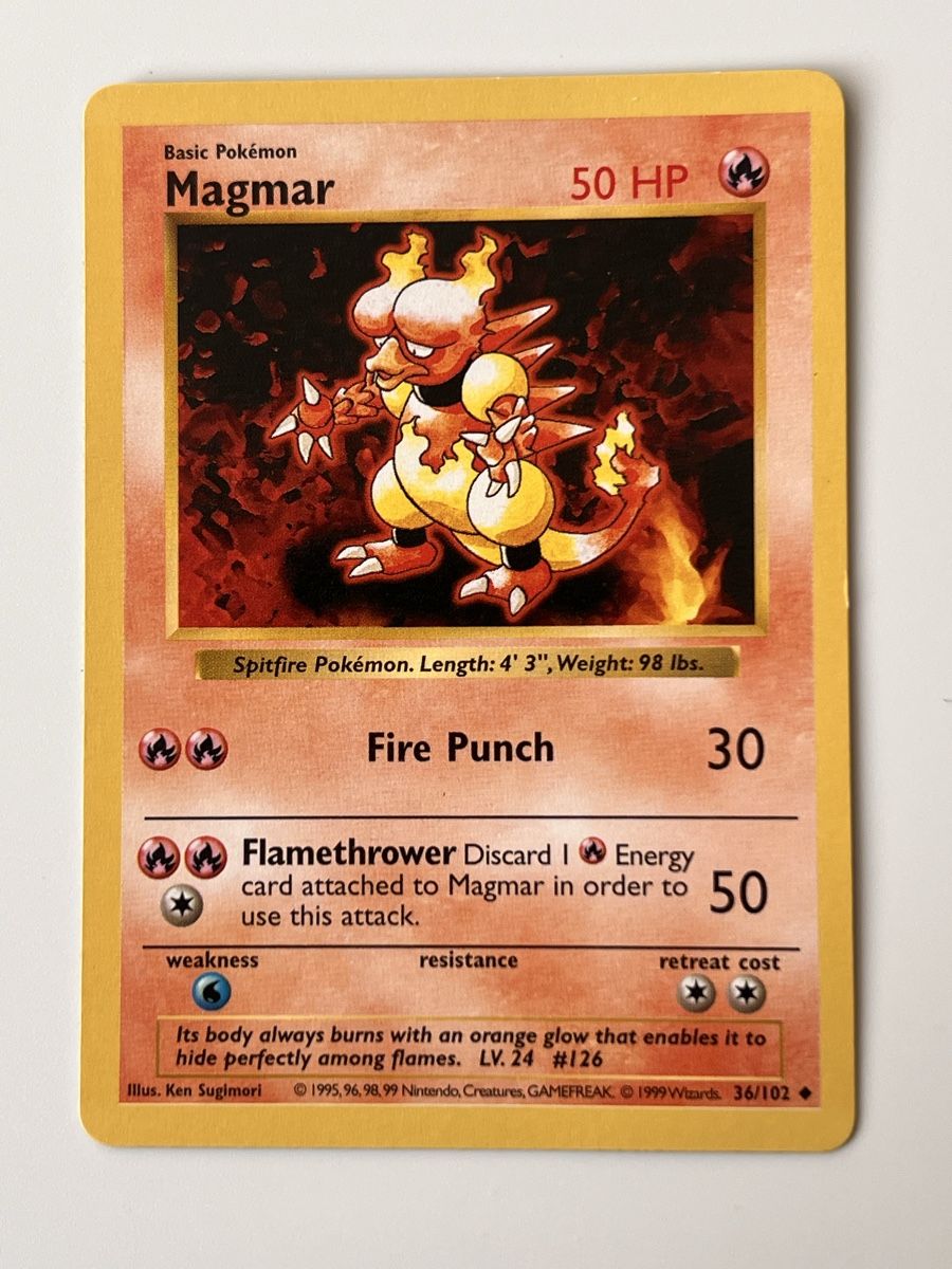 Pokémon Carte collezionabili: Magmar 36/102 Uncommon Base Set Shadowless Pokemon Lightly P – Usato da Zollikon venduto da inf_l5jd