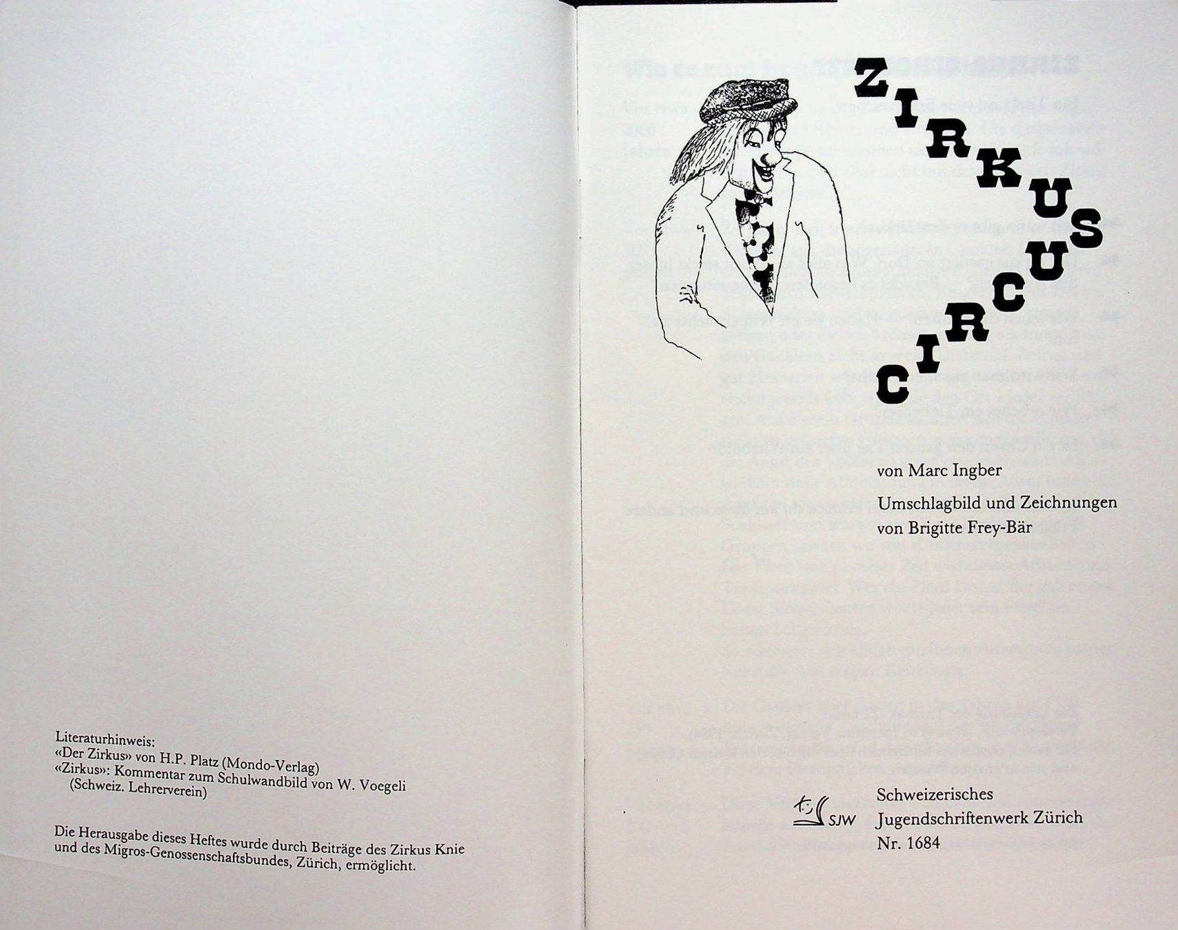 Bücher: SJW 1684 Marc Ingber Zirkus EA 1984 – Gebraucht aus Reitnau von Zaomir 1