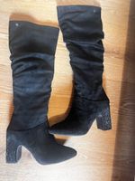 Schwarze Overknee Stiefel Gr. 36 mit Strass Absatz