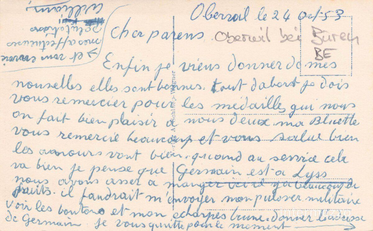 Cartoline postali: Oberwil bei Büren BE // 1953 Kirche – Usato da Basel venduto da intermezzo12 1
