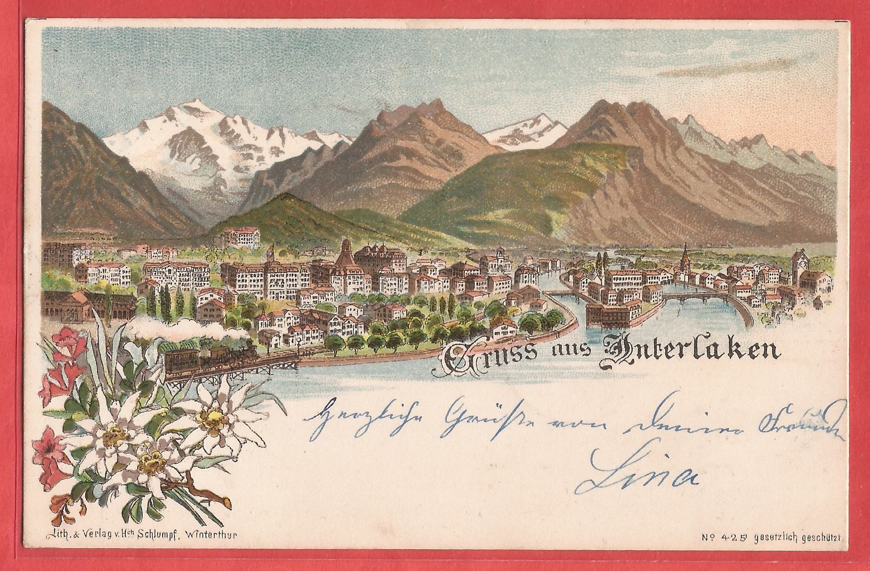 Cartoline postali: Interlaken - Litho 1901 – Usato da Fislisbach venduto da Porano