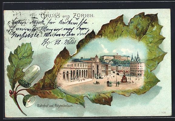 Ansichtskarten: Passepartout-Lithographie Zürich, Bahnh – Gebraucht aus Berlin von bartko-reher