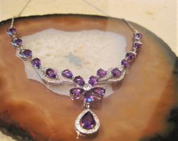 STERL.SIL.925° PLATINUM ÜBERZ.ECHT AMETHYSTKETTE/COLLIER MP