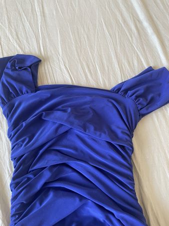 Damen Kleid blau gerafft mit kurzen Ärmeln guter Zustand