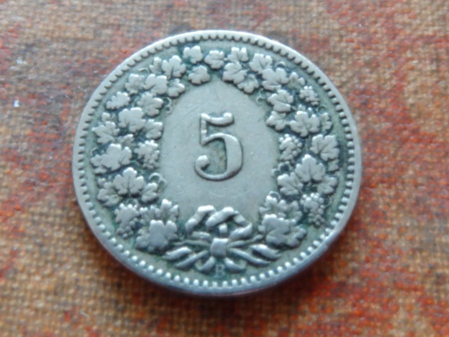 Tutti le monete: 5 Rp. 1908 SPECIAL H ohne Querstrich/sans barre de "H" – Usato da Romanel-sur-Lausanne venduto da Swift13 1