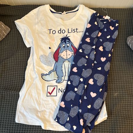 Pyjama Set Esel Motiv, weiss/blau