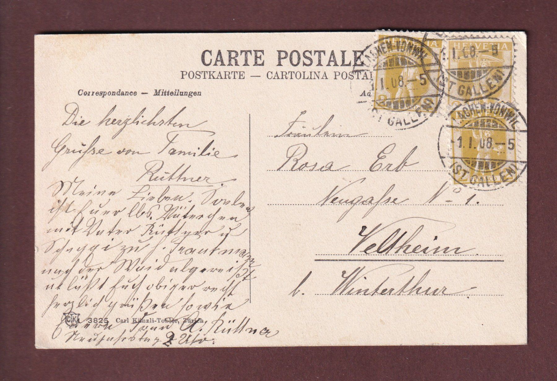 Ansichtskarten: ST. GALLEN - Neujahr - 1908 – Gebraucht aus Pully von nicecards 1