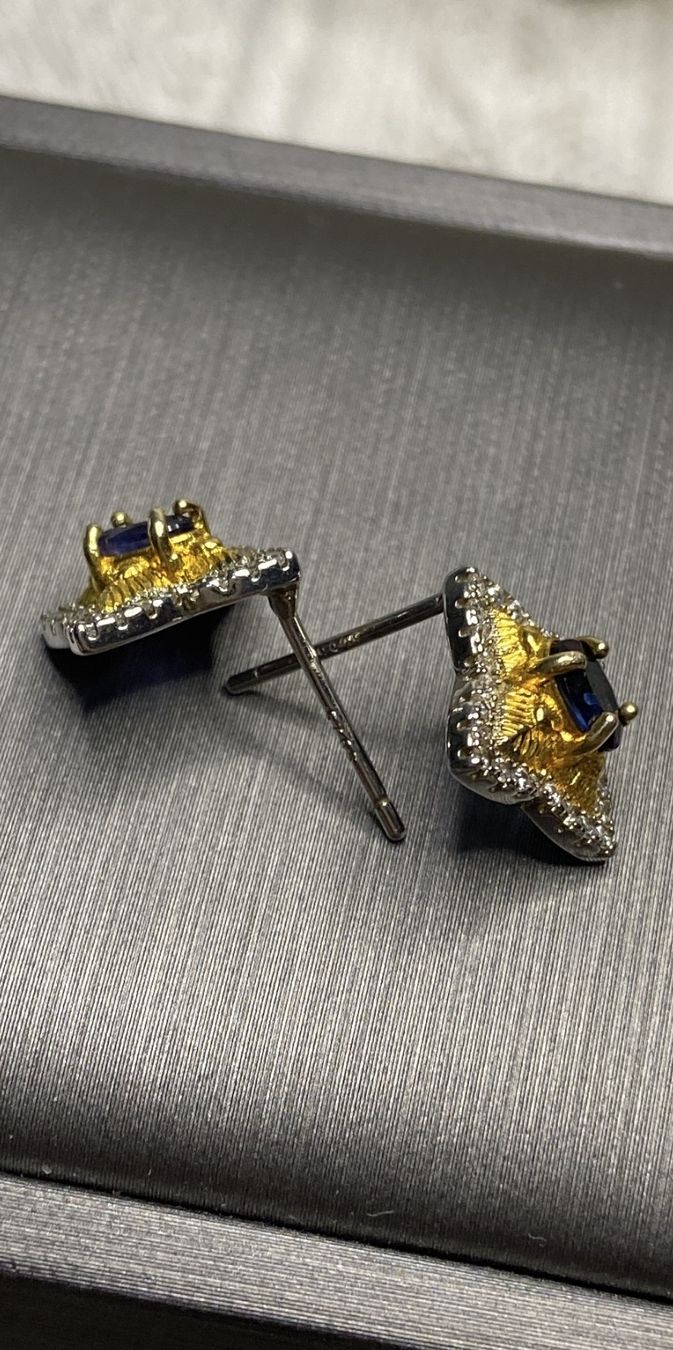 Orecchini pendenti & Orecchini a lobo: Echte Saphir Ohrstecker 925 Silber teils Vergoldet Bicolor  – Nuovo (secondo la descrizione) da St. Gallen venduto da GIULESGG 4