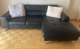 Ecksofa Leder schwarz mit Bettfunktion und Staufach