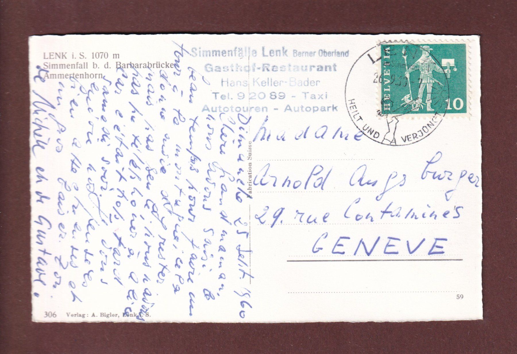 Ansichtskarten: LENK - Simmenfall - 1960 – Gebraucht aus Pully von nicecards 1