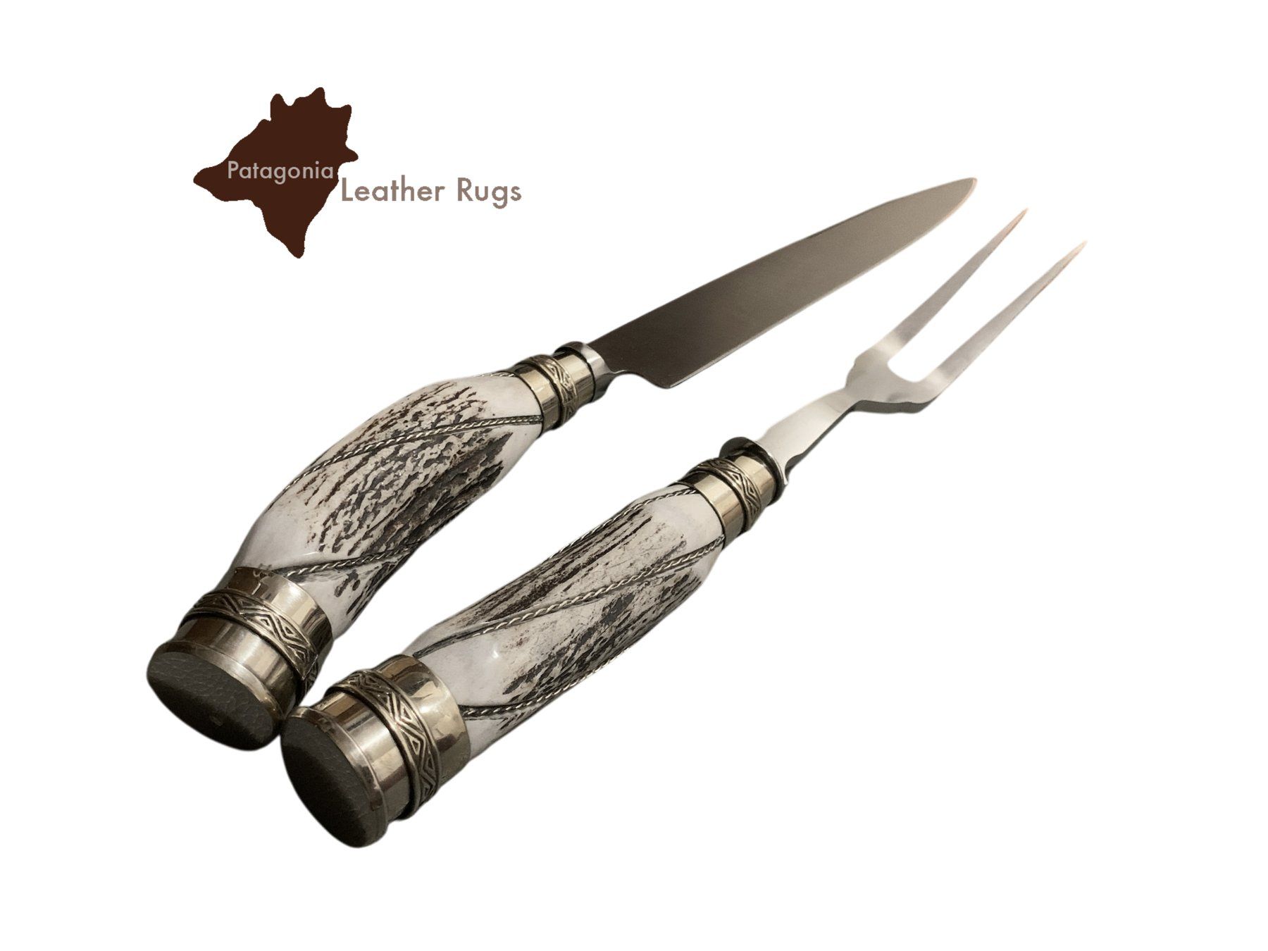 Set di posate: Tranchierset mit Fleischmesser und Fleischgabel Hirschgeweih – Nuovo e nell'imballaggio originale da Arbedo venduto da patagonialeatherrugs 1