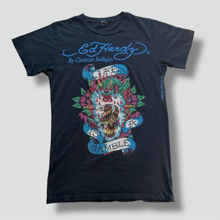 Ed Hardy "Life is a Gamble" Y2K rhinestones tee Vintage dolc