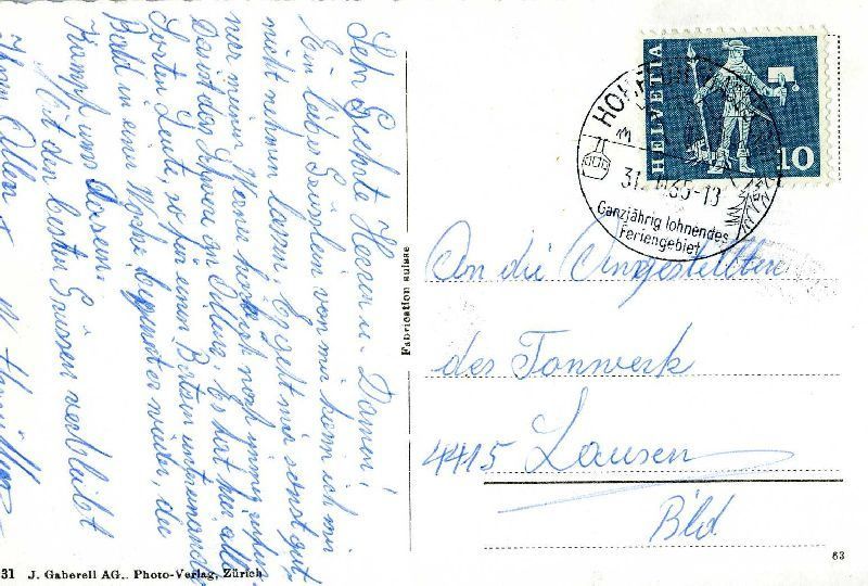 Cartoline postali: Hasliberg - Hotel Schweizerhof + 1965 – Usato da Emmenbrücke venduto da teestube 1