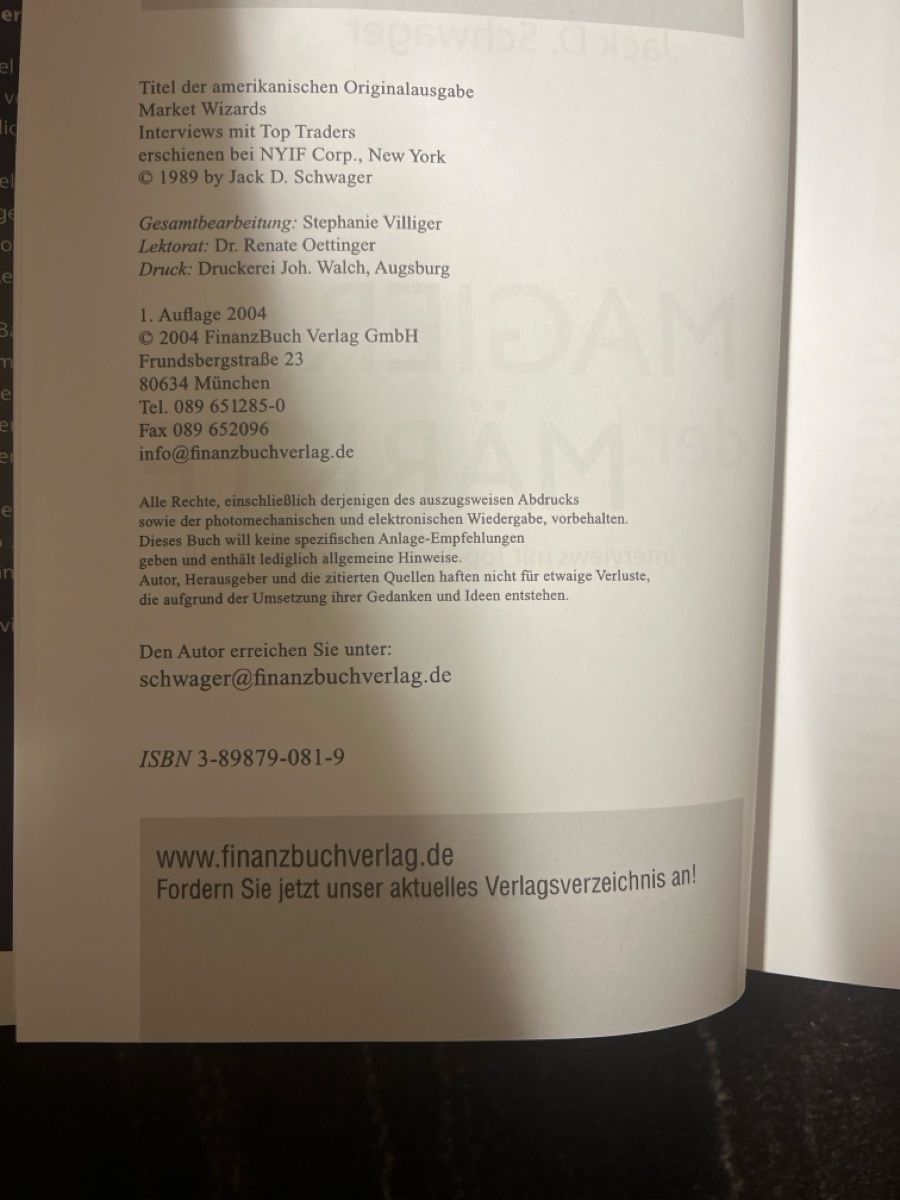 Libri: Magier der Märkte  Interviews, Jack D. Schwager – Usato da Winterthur venduto da urata 1
