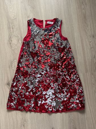 Glitzerndes Wende Paillettenkleid Gr 140 rot-silber