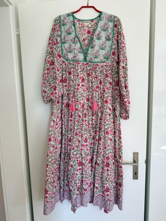 Boho Sommer Maxikleid Blockprint Pink Grün Gr. S