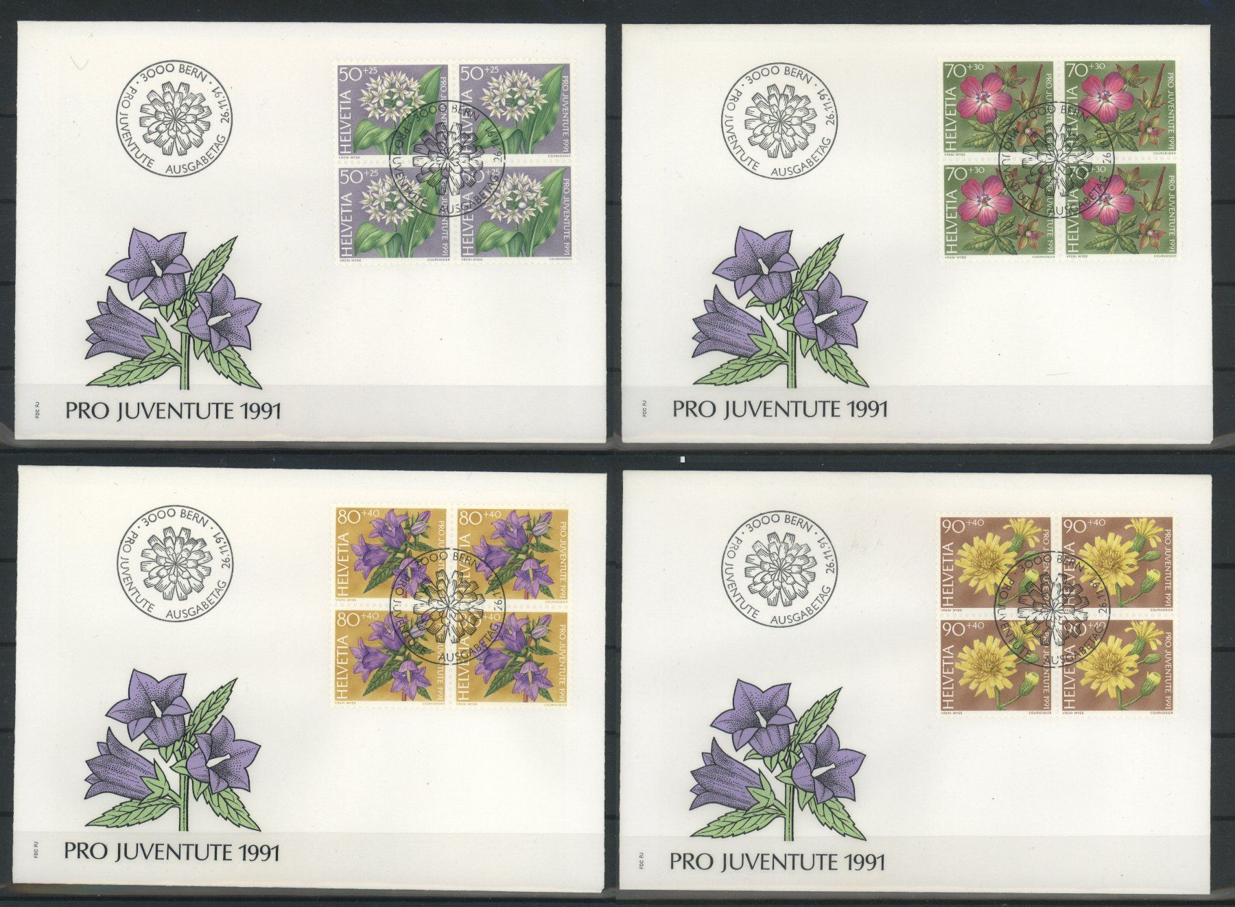 Tutti i francobolli: 1991, FDC, Pro Juventute, Viererblöcke – Usato da Willisau venduto da Vollstempel