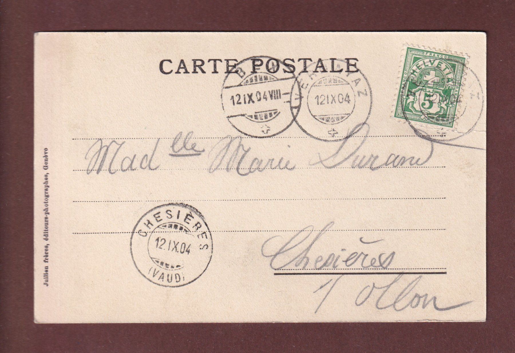 Ansichtskarten: GORGES DU TRIENT - Le Lion - 1904 – Gebraucht aus Pully von nicecards-shop 1