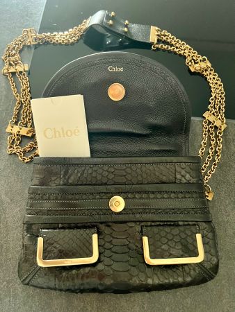 Mini Sac CHLOÉ à chaîne,cuir Croco Noir