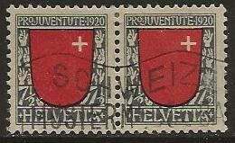 1920 Juventute 7 1/2 Rp. Schwyz, lose im Paar gestempelt