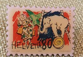 A758 - Pin Helvetia Briefmarke Zirkus