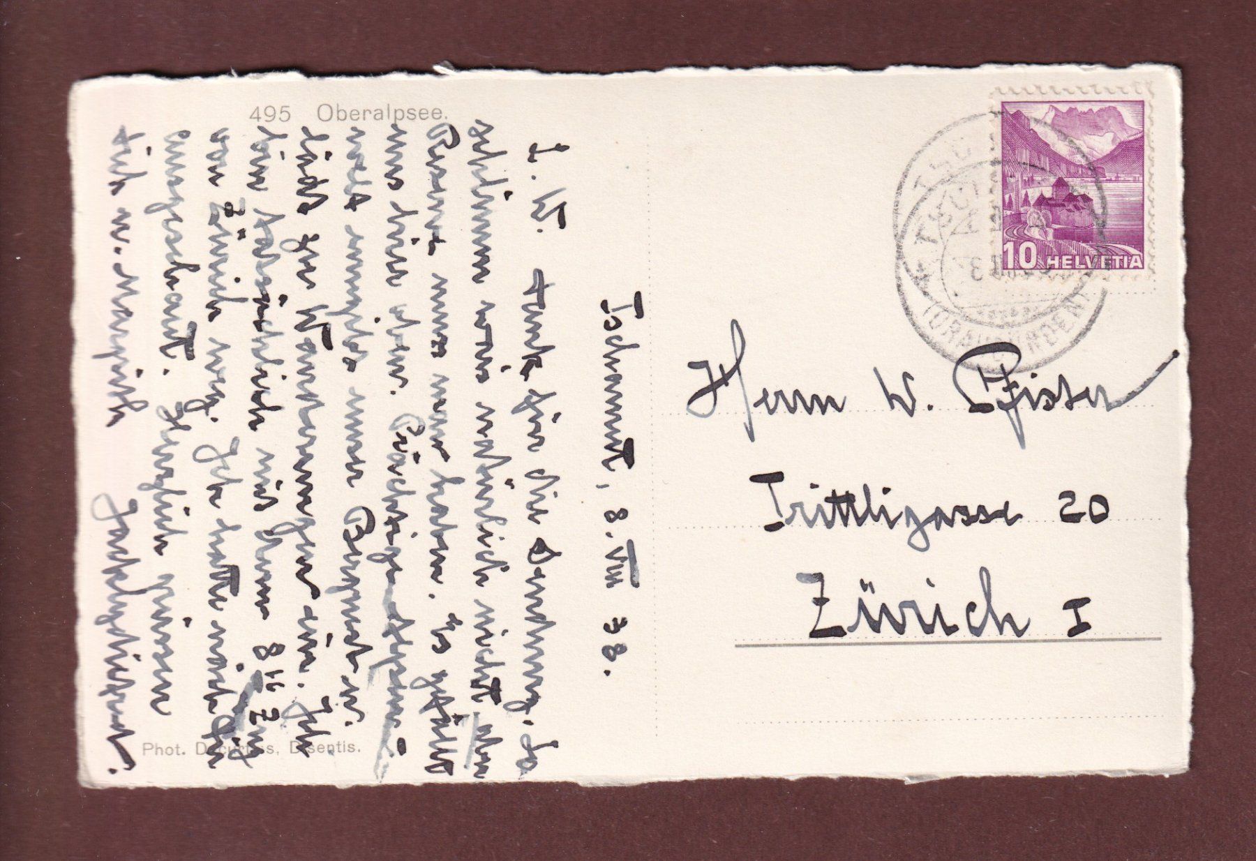 Ansichtskarten: OBERALPSEE - 1938 – Gebraucht aus Pully von nicecards-shop 1