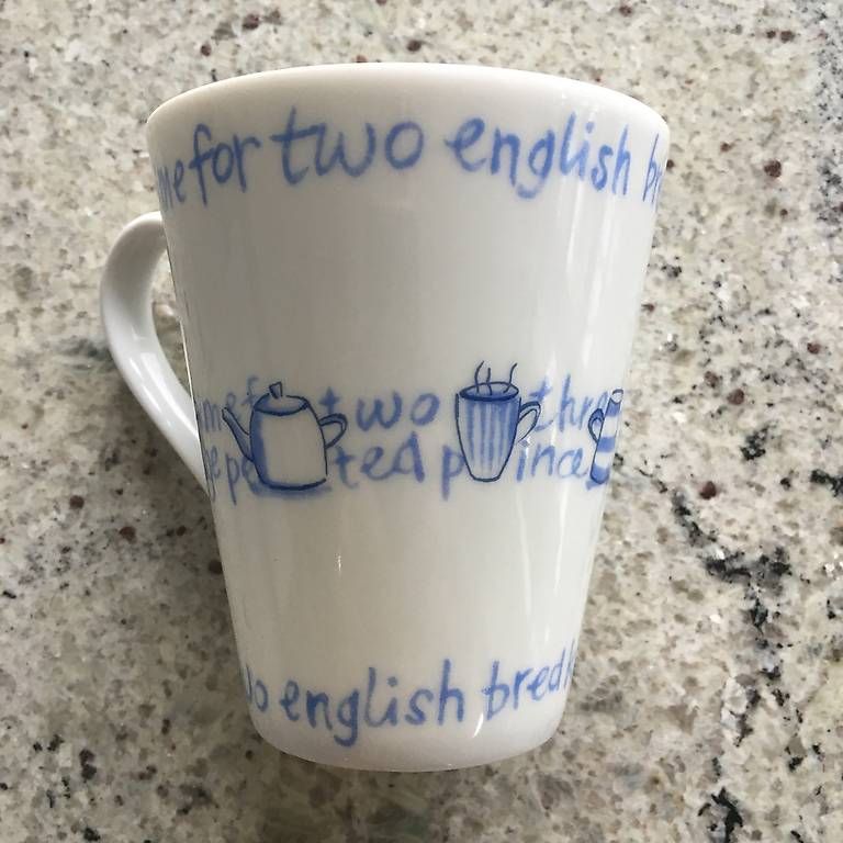 Tazze: 2dl Teetasse weiss mit hellblauer Schrift. Tea for two – Usato da Basel venduto da len_8kpw 1