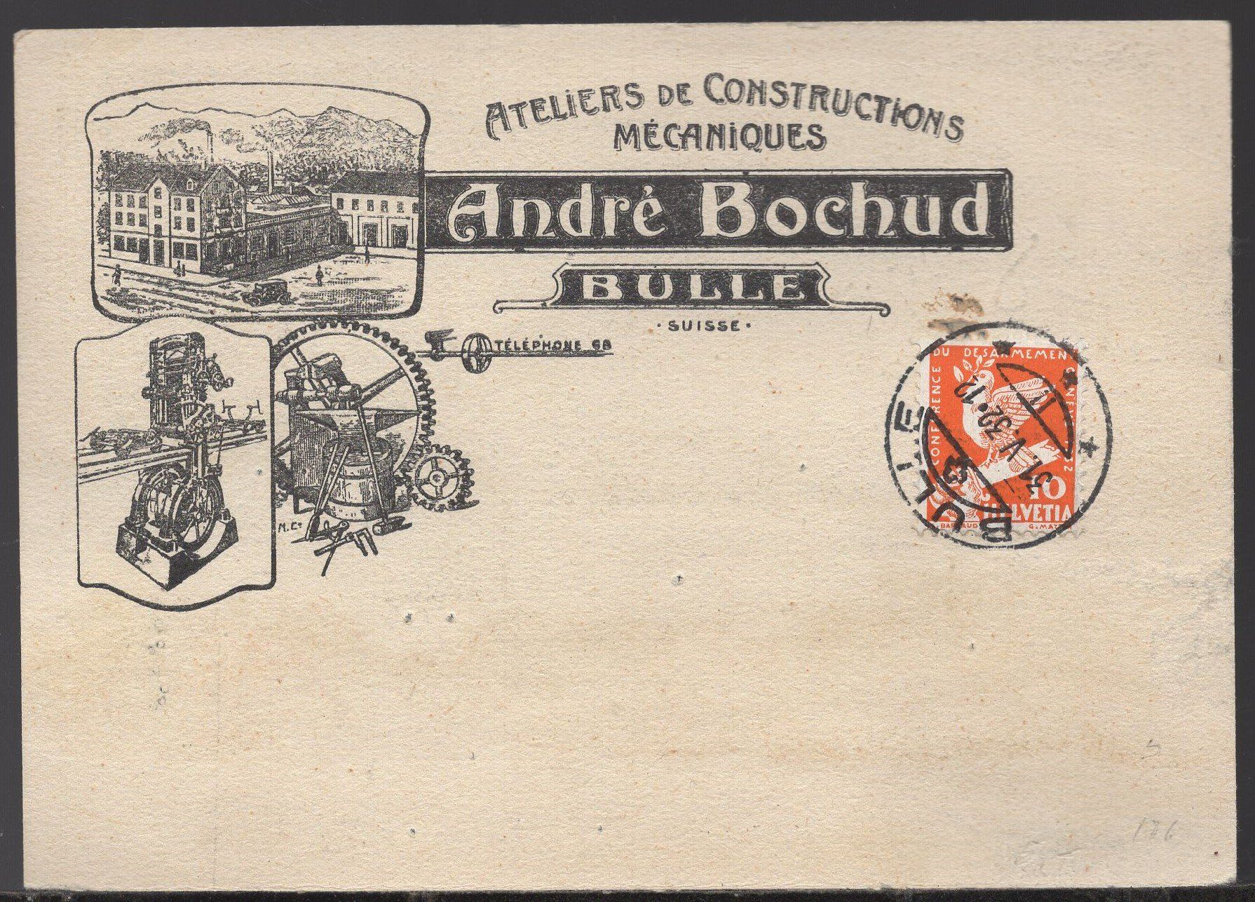 Tutti i francobolli: BULLE, 31.V.32  Andrè Bochud   Geschäftskarte – Usato da Aarau venduto da kufi44