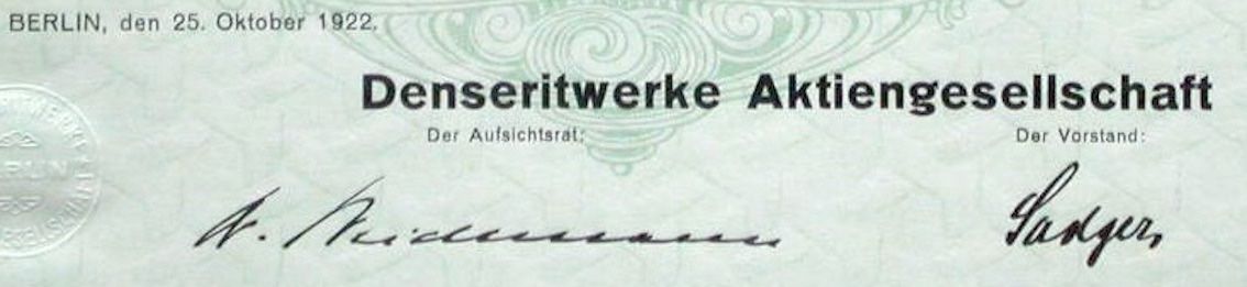 Documenti: Denseritwerke AG Berlin - 1922 – Usato da Solothurn venduto da Sgasche 1