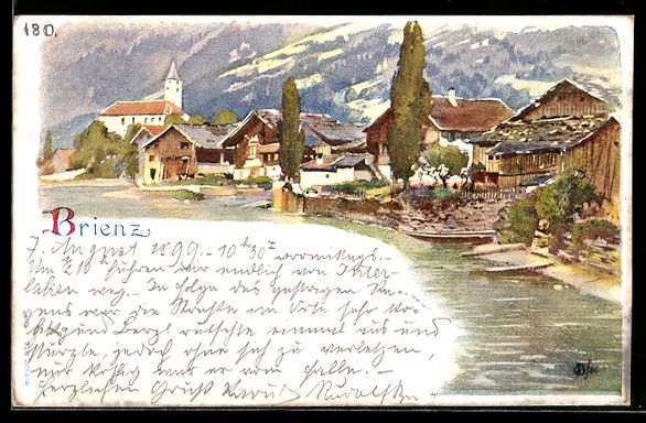 Cartoline postali: Brienz, Ortsansicht am See mit Kirche un – Usato da Berlin venduto da bartko-reher