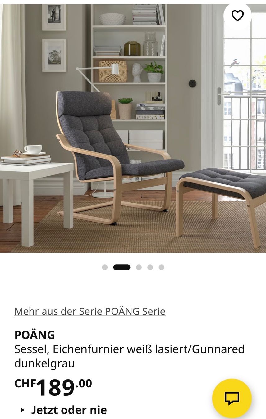 Ikea Sessel: Sessel POÄNG Eichenfurnier weiss gunnared dunkelgrau gute... – Gebraucht aus Zürich von mel_h8fx 1