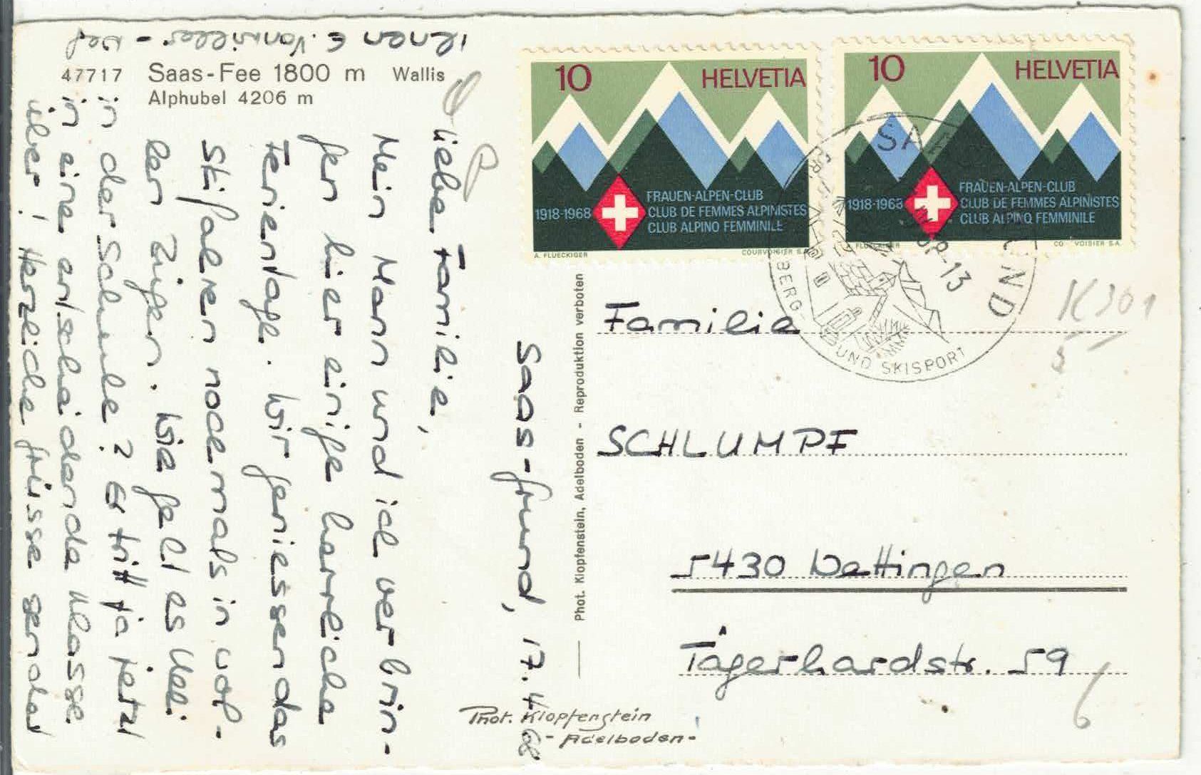 Cartoline postali: Saas-Fee - Alphubel im Winter – Usato da Ettingen venduto da Kartenplanet 1