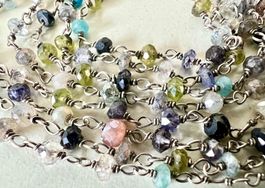 Vintage Silber Longkette 925  108cm bunte Edelsteinvielfalt