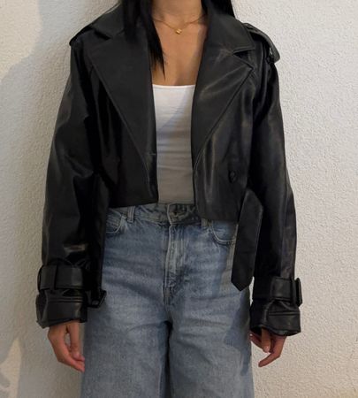 Schwarze Zara Jacke im Lederlook, Grösse S
